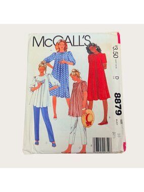 Vintage 1980s McCalls Sewing Pattern 8879 Maternity Dress Top Pants Size 10